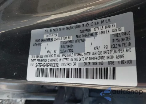 2024 Mazda Mazda3 2.5 S Select Sport z USA, uszkodzony, nr VIN 3MZBPABM8RM413883